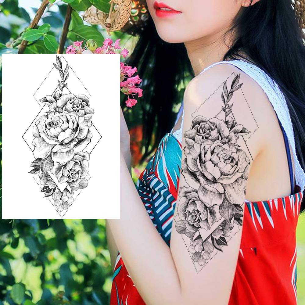12 Sheets Beautiful Butterfly Flowers Temporary Tattoos For Women Feet Hands Body Art, Realistic Rose Peony Floral Fake Tattoo Sticker For Legs Ankle, Waterproof Lily Dreamcatcher Temp Tatoos Decals