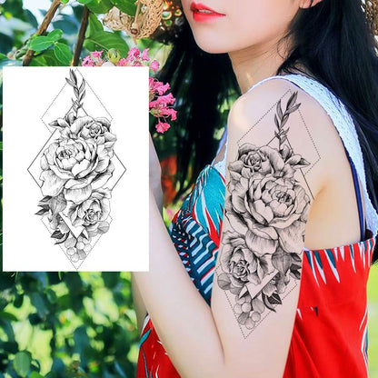 12 Sheets Beautiful Butterfly Flowers Temporary Tattoos For Women Feet Hands Body Art, Realistic Rose Peony Floral Fake Tattoo Sticker For Legs Ankle, Waterproof Lily Dreamcatcher Temp Tatoos Decals