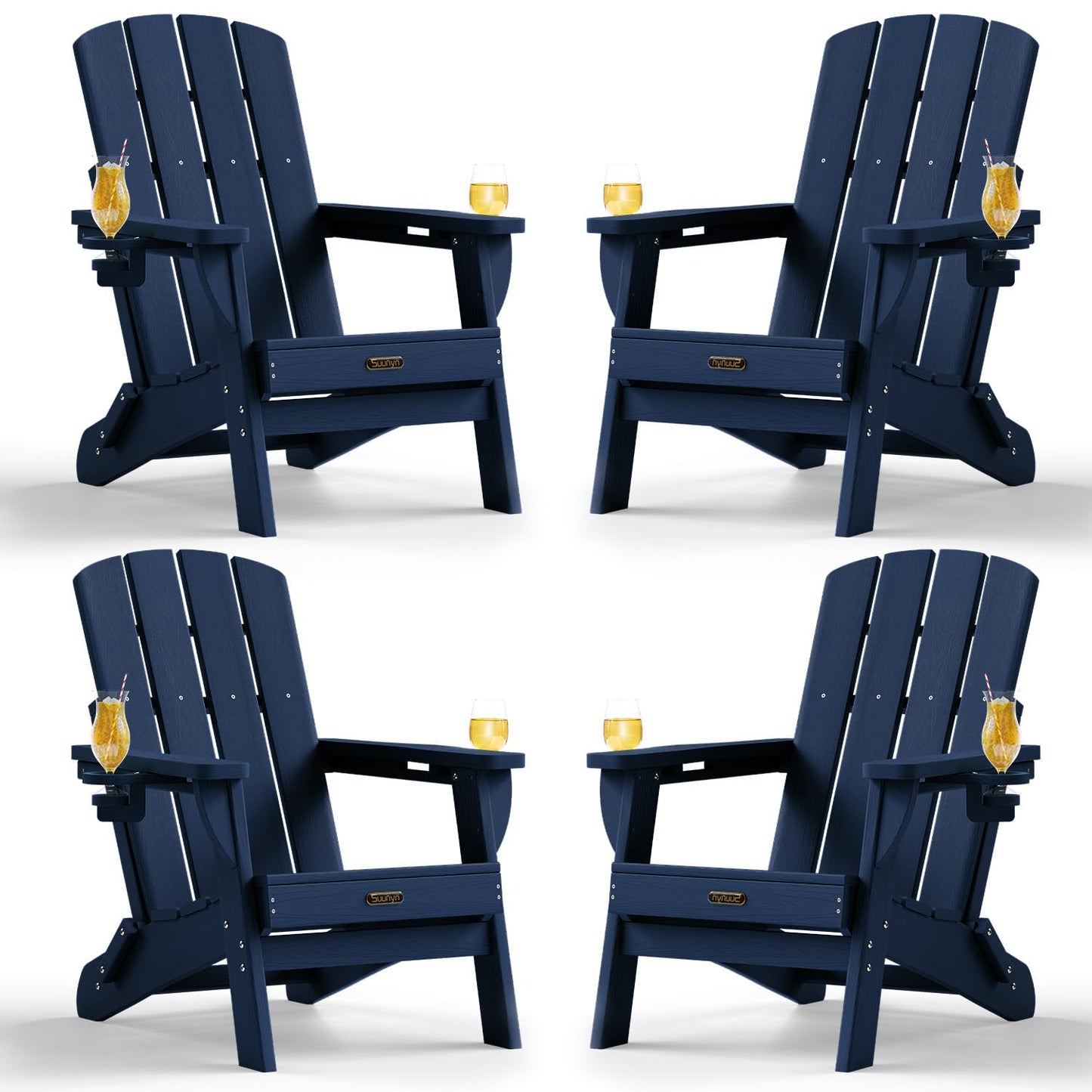 Folding Adirondack Chair, HDPE Adirondack Chairs with 2 Cup Holder, Plastic All-Weather Fire Pit Chairs, Outdoor Lawn Chair for Patio Garden (Grey)