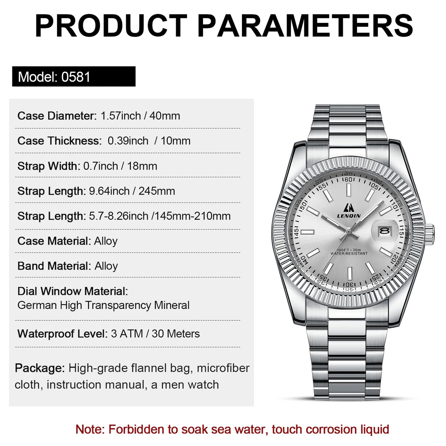 LN LENQIN Mens Watches Waterproof Stainless Steel Watch for Men Analog Quartz Fashion Business Designer Wristwatch