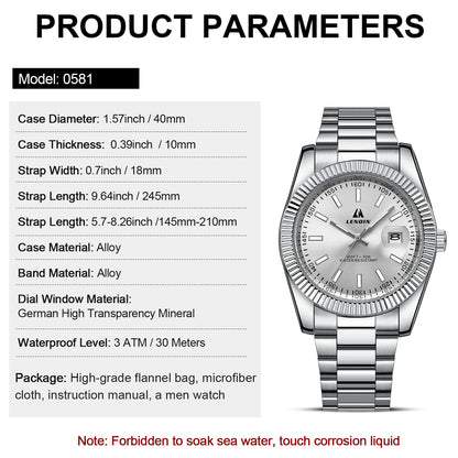 LN LENQIN Mens Watches Waterproof Stainless Steel Watch for Men Analog Quartz Fashion Business Designer Wristwatch