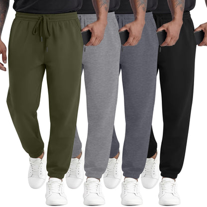 August Alley 4 Pack Mens Athletic Joggers Gym Workout Running Sweatpants Lounge Drawstring Track Sweat Pants with Pockets