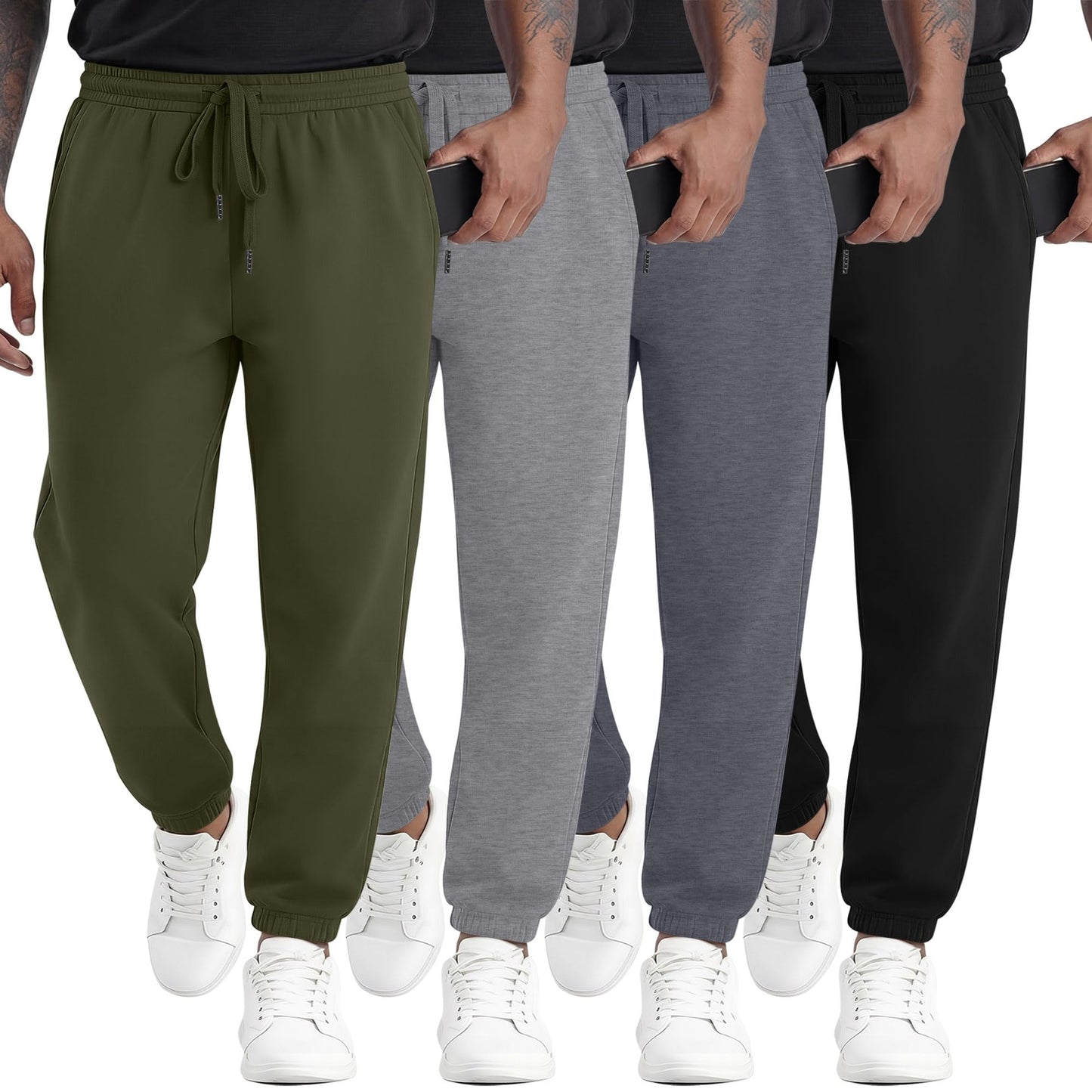 August Alley 4 Pack Mens Athletic Joggers Gym Workout Running Sweatpants Lounge Drawstring Track Sweat Pants with Pockets