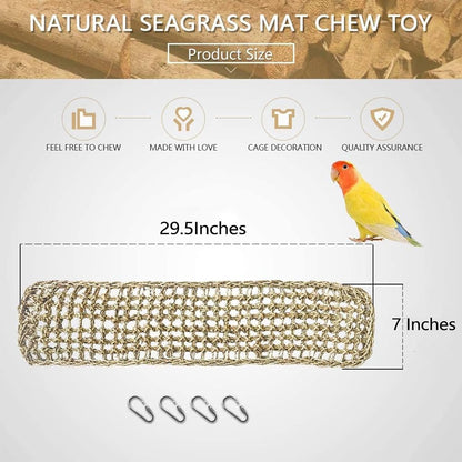 Bird Seagrass Mat 30 x 7 Inch Parrot Natural Seagrass Woven Net Hammock Parakeet Climbing Rope Ladder Mat Chew Toys Cage Accessories for Pigeon Macaw Cockatiel Conure Cockatoo Rat Bearded Dragon