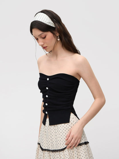 CIDER Faux Pearl Tube Tops for Women Crop Knit Split Hem Ruched Going Out Tops Cute Summer Outfits Y2K