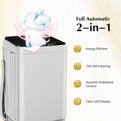 Portable Washing Machine, 17.7lbs Full-Automatic Small Washing Machine for Apartment, 10 Wash Programs with Drain Hose Dorm Size Portable Washer for RV, Home, College, Grey