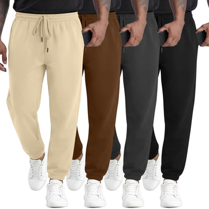 August Alley 4 Pack Mens Athletic Joggers Gym Workout Running Sweatpants Lounge Drawstring Track Sweat Pants with Pockets