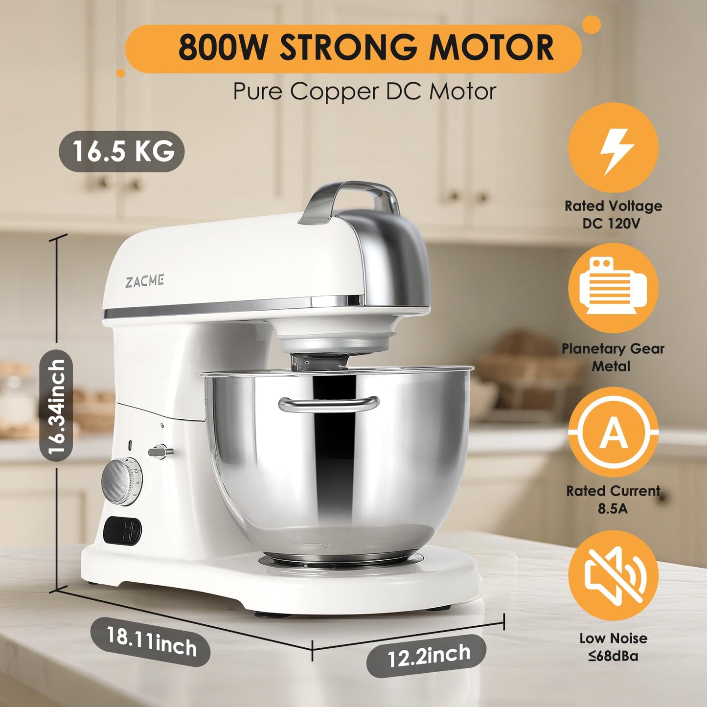 8.4QT Commercial Stand Mixer 800W with Aluminum Die Casting Meets the Standard of NSF/ANSI 8-2023, Mixers Kitchen Electric Stand Mixer with Stainless Steel 8L Bowl, Dough Hook, Whisk and Beater