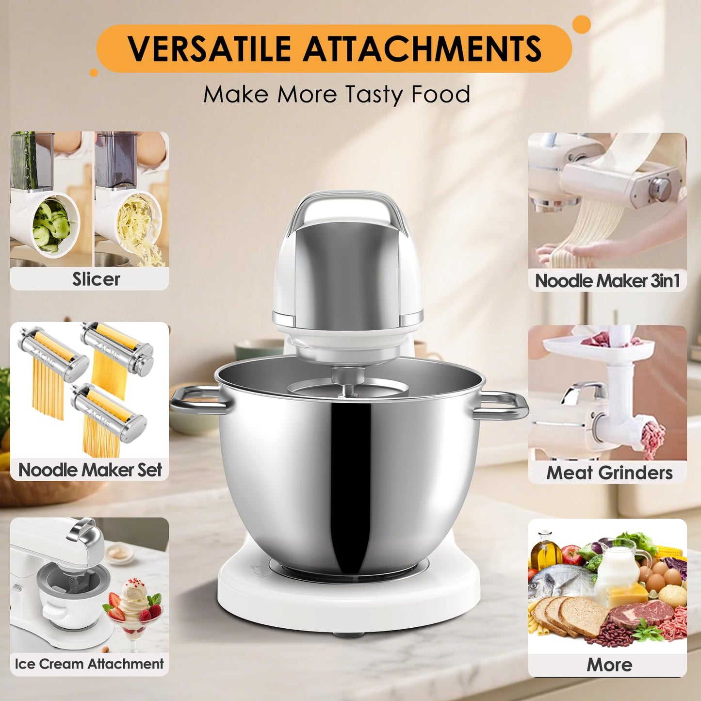 8.4QT Commercial Stand Mixer 800W with Aluminum Die Casting Meets the Standard of NSF/ANSI 8-2023, Mixers Kitchen Electric Stand Mixer with Stainless Steel 8L Bowl, Dough Hook, Whisk and Beater