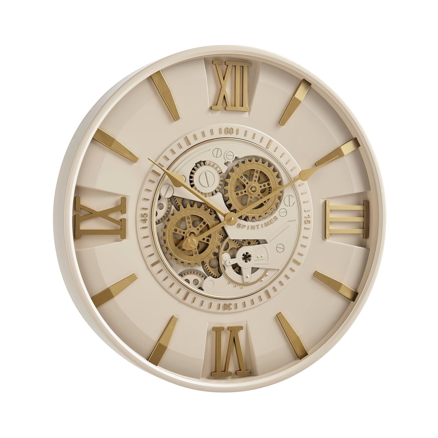 CLXEAST Mid Century Minimalist Modern Wall Clocks,24 Inch Wall Clock with Moving Gears, Large Cream Gold Wall Clocks for Living Room Decor,House Warming Gifts New Home