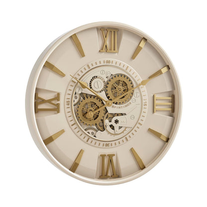 CLXEAST Mid Century Minimalist Modern Wall Clocks,24 Inch Wall Clock with Moving Gears, Large Cream Gold Wall Clocks for Living Room Decor,House Warming Gifts New Home