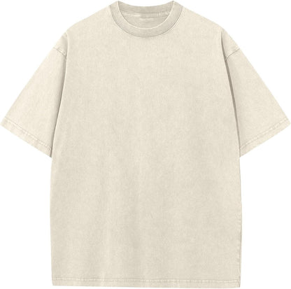 Men's Cotton T-Shirts Oversized Unisex Short Sleeves Casual Loose Wash Solid Basic Tee Tops