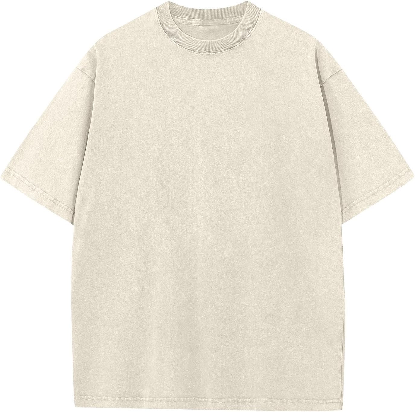 Men's Cotton T-Shirts Oversized Unisex Short Sleeves Casual Loose Wash Solid Basic Tee Tops