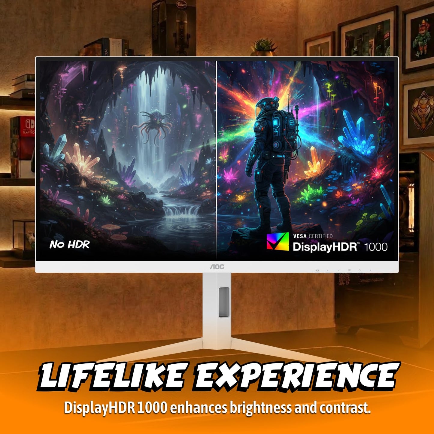 AOC 27 Inch QHD Gaming Monitor 240Hz 0.3ms, Overclock 260Hz, IPS, 2560x1440, G-Sync Compatible, HDR Ready, DisplayPort 1.4 HDMI 2.0, VESA Mount, 3-Year Zero-Bright-Dot, Q27G41ZE