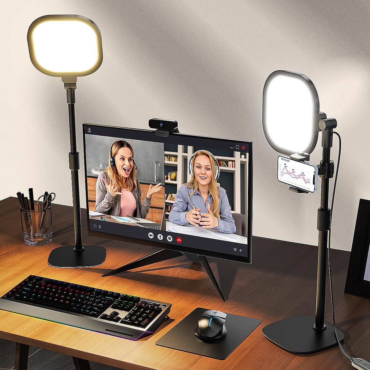 LitONES Video Conference Lighting for Zoom Meeting, Ring Light for Desk with Flexible Stand, 30 Light Modes Ring Light for Computer, Video Lights & Memory Func for Video Calls, Live Stream, Webcam