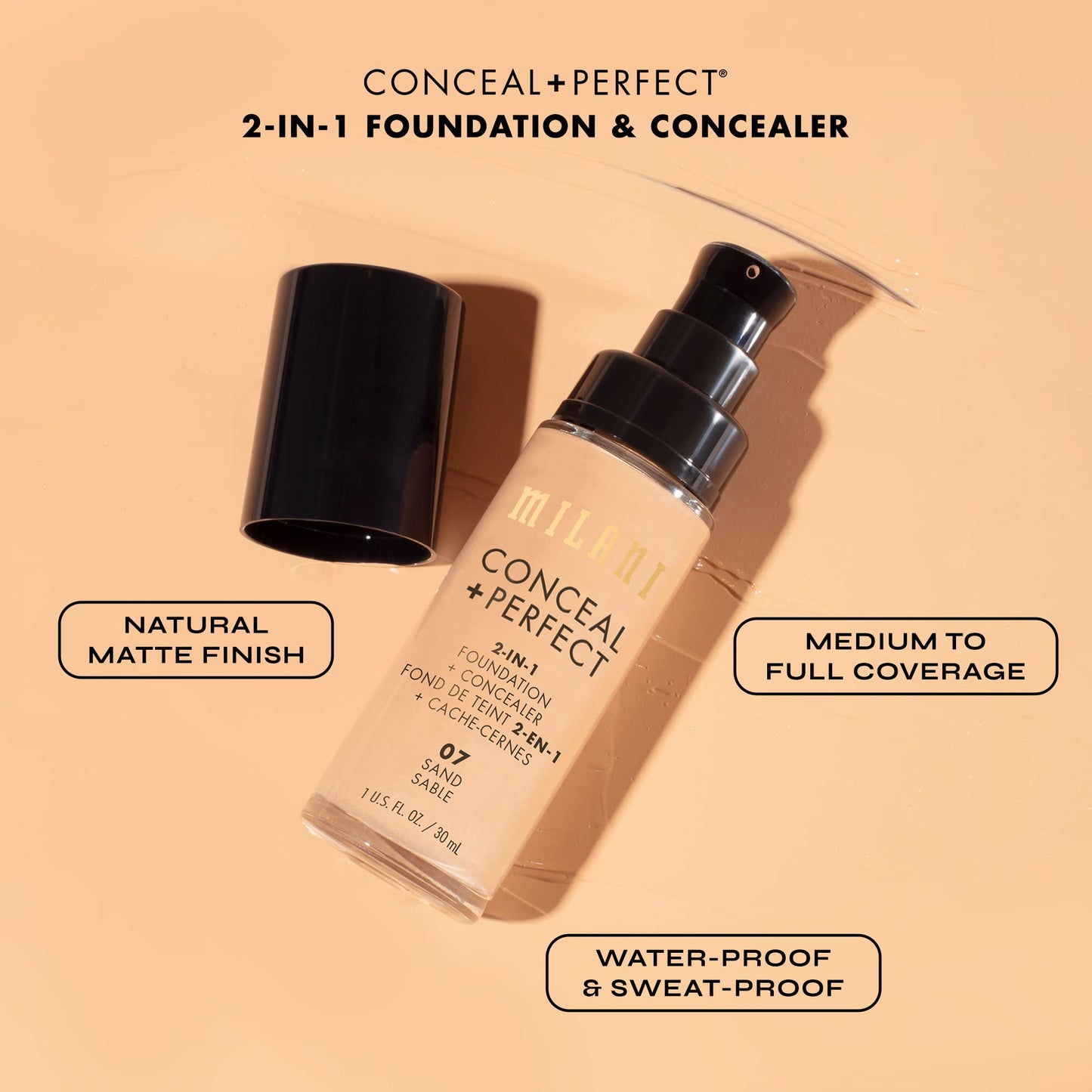 Milani Conceal + Perfect 2-in-1 Foundation + Concealer for a Flawless Complexion, Under Eye Corrector, Cover Redness and Imperfections, Waterproof and Sweatproof - 05A-Natural Beige