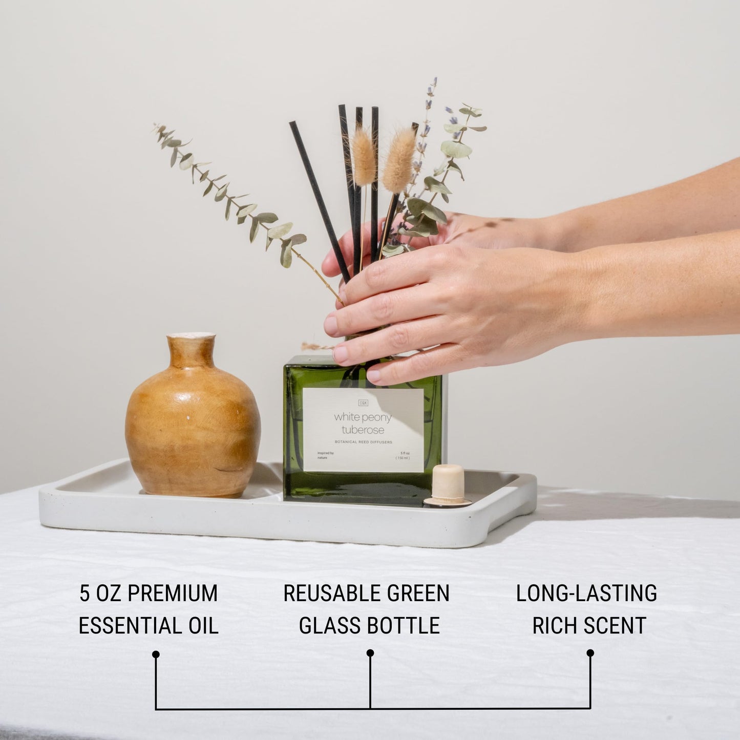 Craft & Kin Reed Diffuser with Dried Flowers | 5 oz Stone Fruit & Sage Scented Holiday Reed Diffusers for Home, Bathroom | Scent Sticks | Elegant Fragrance Home Decor for Men & Women