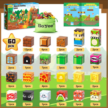 Soyee Magnetic Blocks Building Toys - Build Mine Magnet World Set Toddler Kids Sensory Toys for Boys & Girls Ages 3-5 5-7 8-12, 1'' Magnetic Cubes Game for Boys