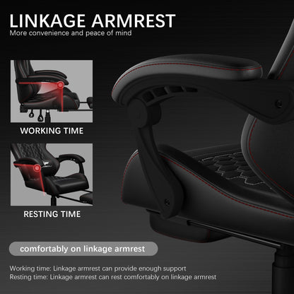 Ergonomic Gaming Chair, RGB LED Lights Computer Chairs with Retractable Footrest, 400 lbs Lumbar Support Linked Armrests Gamer Chair High Back Heavy Duty Video Game Chairs (Black Red)