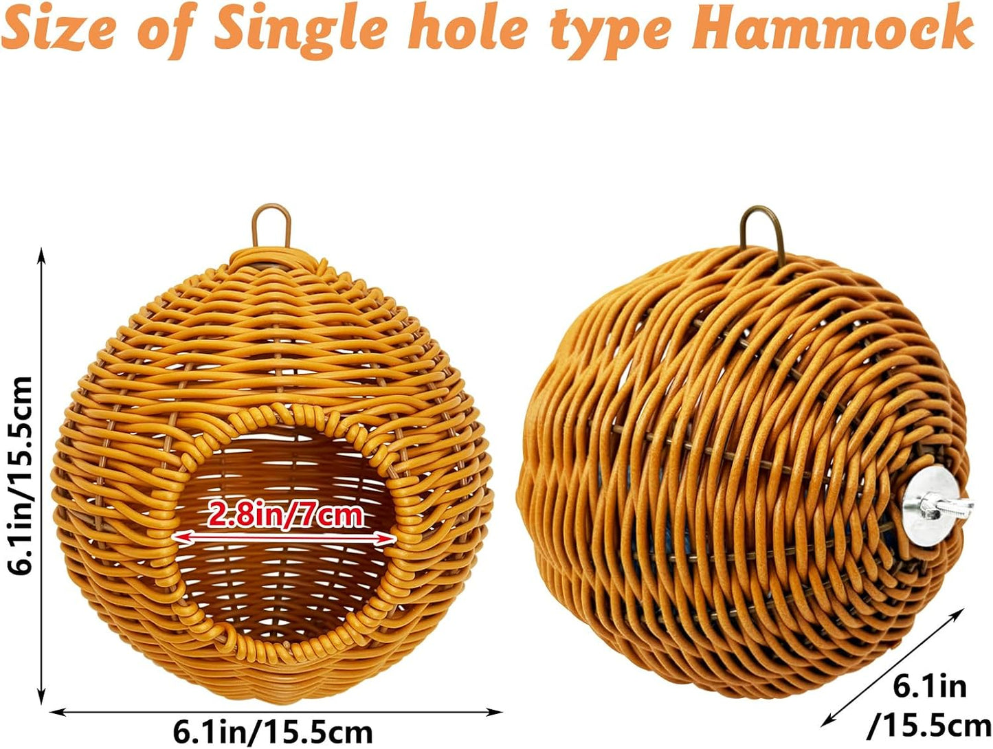BNOSDM Rattan Bird Nest Parrot Nesting House Parakeet Nesting Soft Lovebird Warm Bed Sleeping for Parrots Bird Cage Accessories for Cockatiels Budgerigars Finches Canaries (Single-Hole Style)