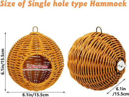 BNOSDM Rattan Bird Nest Parrot Nesting House Parakeet Nesting Soft Lovebird Warm Bed Sleeping for Parrots Bird Cage Accessories for Cockatiels Budgerigars Finches Canaries (Single-Hole Style)