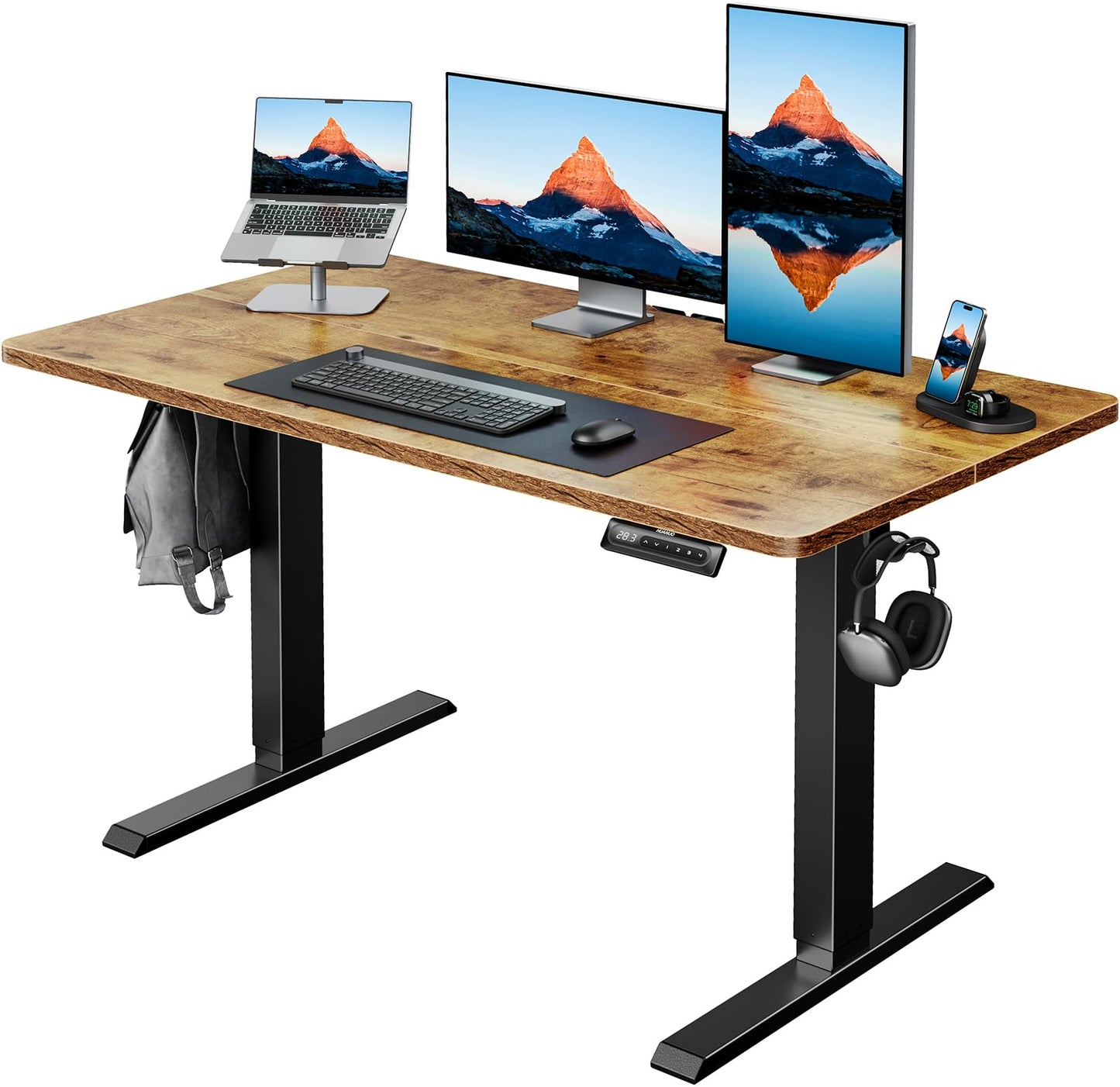 HUANUO 32" Small Electric Standing Desk Adjustable Height, 4 Memory Height Settings, Sit Stand Up Desk for Home Office & Computer Workstation, LightWalnut