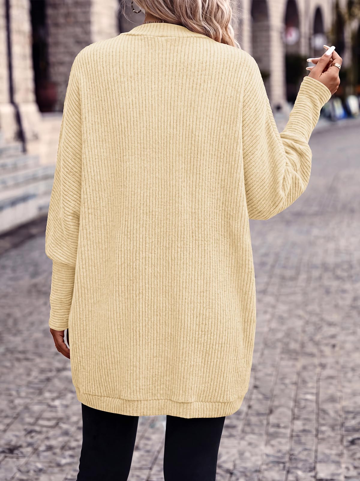 PRETTYGARDEN Batwing Long Sleeve Lightweight Cardigan Sweaters for Women | Casual Open Front Long Cardigans, Loose Fit Soft Ribbed Knit Light Weight Sweater, Fashion Early Fall Clothes, Travel Outfits