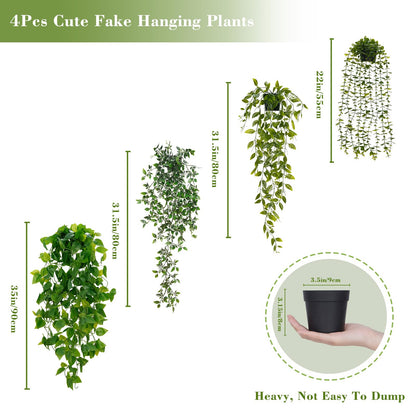 BLEUM CADE Fake Hanging Plants, 2pcs Artificial Pothos Vines Faux Plants Greenery for Wall Home Living Room Office Indoor Outdoor Decor (No Baskets)
