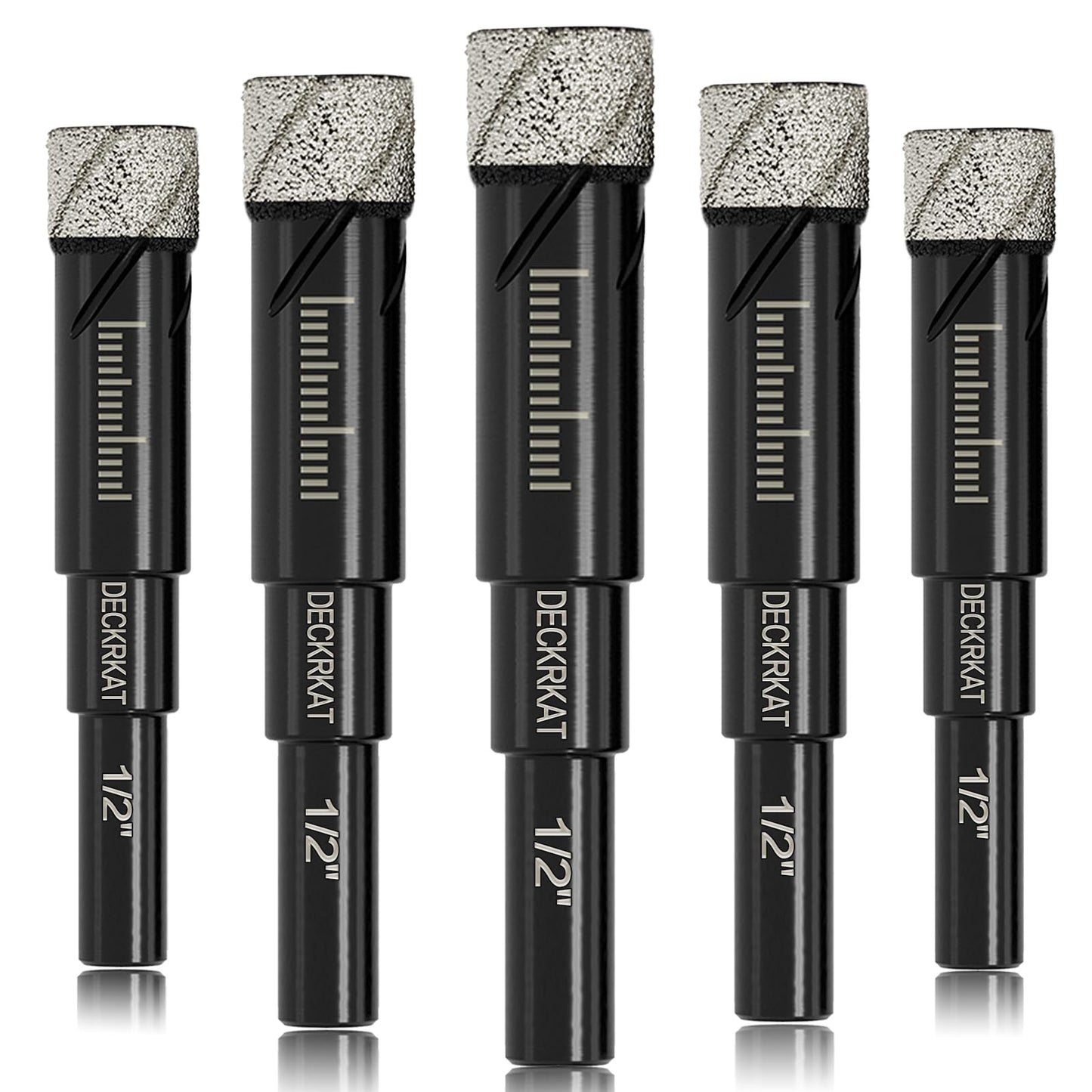 7 Piece Diamond Drill Bits Set, Core Drill Bits for Hard Materials - Tiles Ceramics Glass Stones – Built in Coolant, Fast Dry Drilling - Sizes 3/16" 1/4" 5/16" 3/8" 1/2" - Round Shank, Storage Case