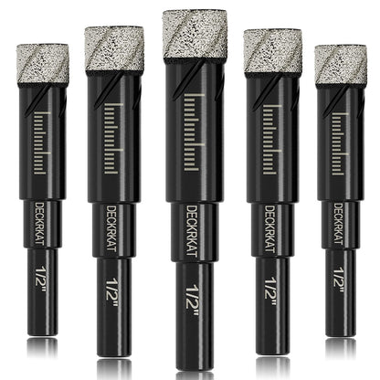 7 Piece Diamond Drill Bits Set, Core Drill Bits for Hard Materials - Tiles Ceramics Glass Stones – Built in Coolant, Fast Dry Drilling - Sizes 3/16" 1/4" 5/16" 3/8" 1/2" - Round Shank, Storage Case