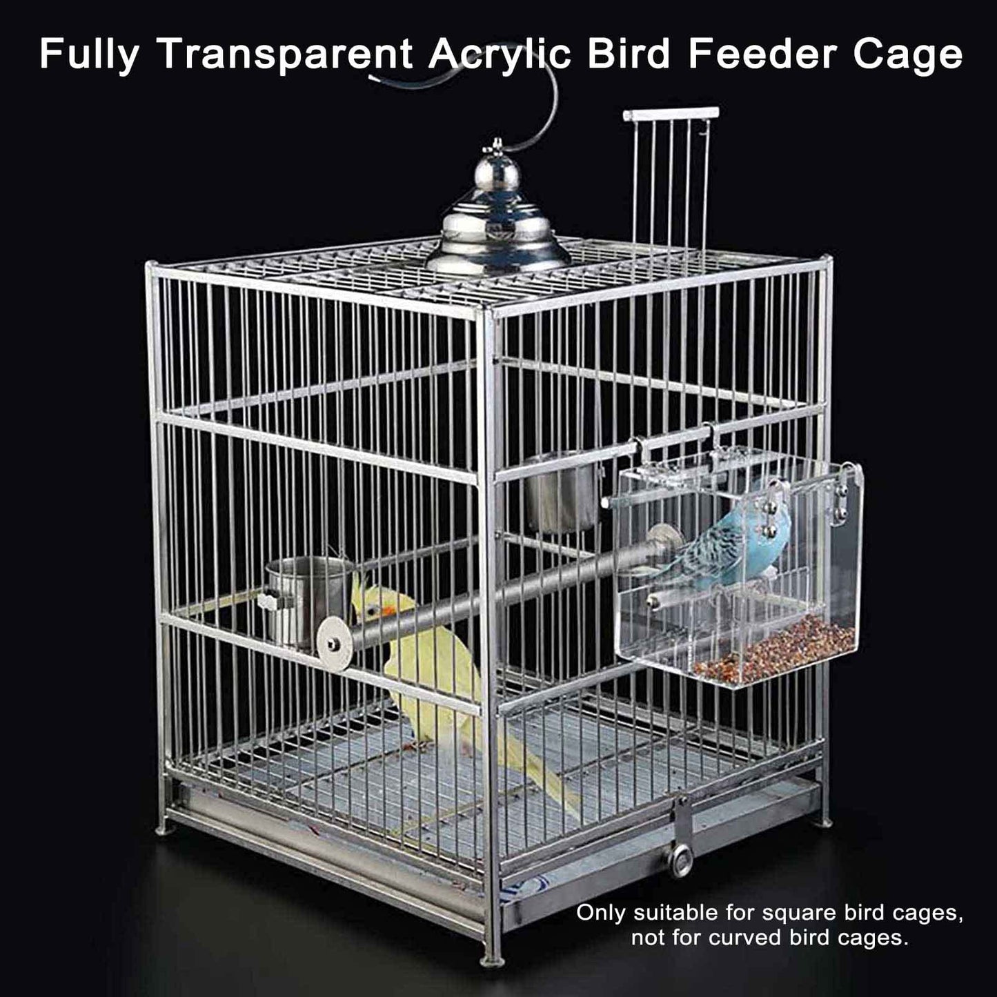 No Mess Bird Feeder for Cage, Automatic Acrylic Bird Feeder Seed Catcher Tray Cage with Stainless Steel Hooks for Small Parrots Canary Parakeet Budgerigar Crested Cockatiel Lovebird (Small)