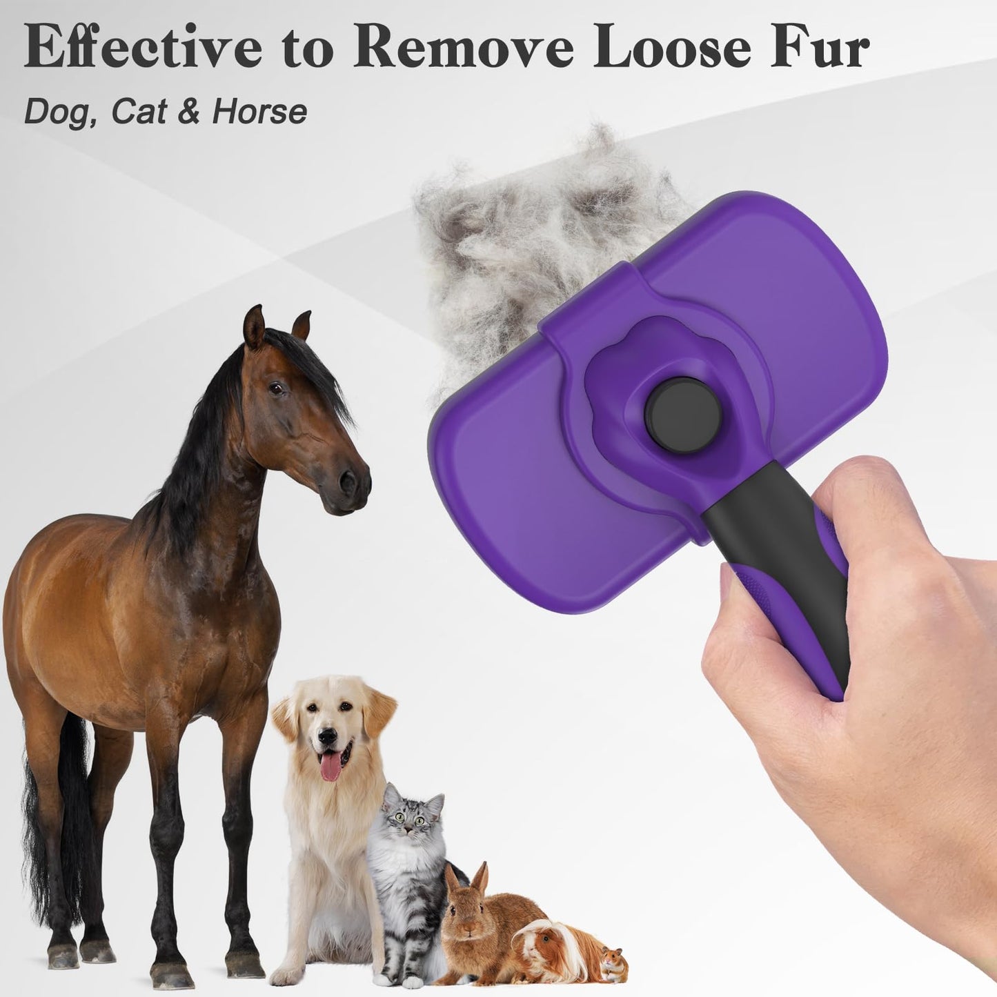 Dipoo Self Cleaning Shedding Brush - Skin Friendly Grooming Tool for Dogs, Cats, and Puppies, Deshedding and Hair Removal for Long and Short Haired Pets, Black