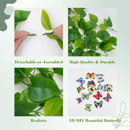 BLEUM CADE Fake Hanging Plants, 2pcs Artificial Pothos Vines Faux Plants Greenery for Wall Home Living Room Office Indoor Outdoor Decor (No Baskets)