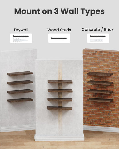 AMADA HOMEFURNISHING Floating Shelves, Paulownia Wood Wall Shelves for Bathroom/Living Room/Bedroom/Kitchen/Home Office, Natural Wood Floating Shelf for Home Storage & Organization, Set of 4, AMFS40BN