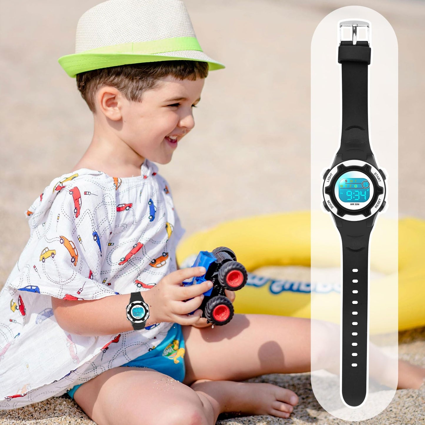 DTKID Digital Kids Watch 30 M Waterproof, 7 Color Lights Time Teaching Watch Easy to Read for Girls Boys 5-16