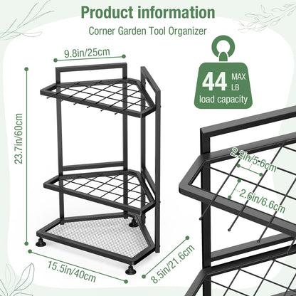 Garden Tool Organizer,Metal Yard Tool Organizer ,Holds 50 Long-Handled Tools/Rakes/Brooms,Side Garden Pocket ,Heavy Duty Steel Yard Tool Storage Rack for Garage,Shed, Outdoor