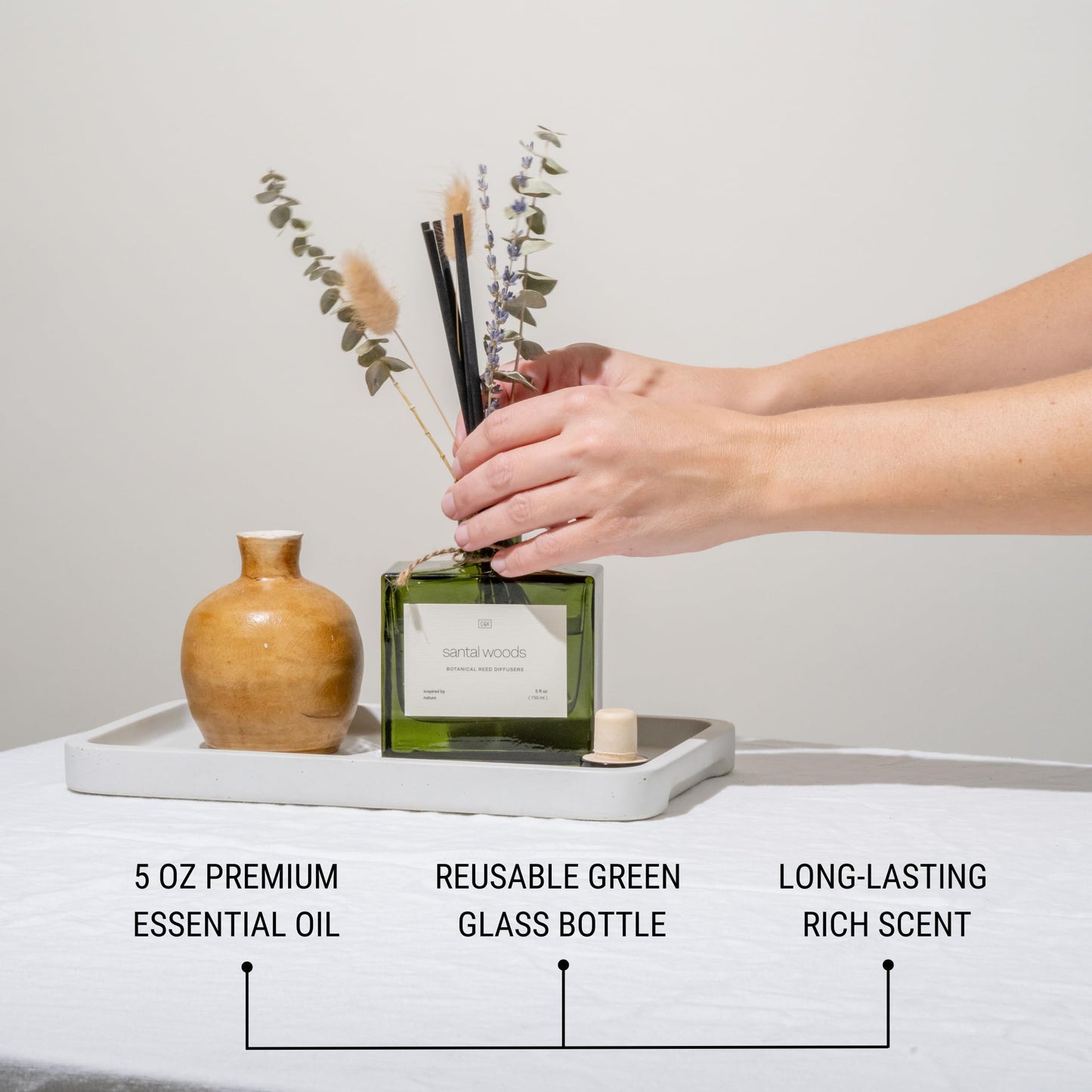 Craft & Kin Reed Diffuser with Dried Flowers | 5 oz Stone Fruit & Sage Scented Holiday Reed Diffusers for Home, Bathroom | Scent Sticks | Elegant Fragrance Home Decor for Men & Women