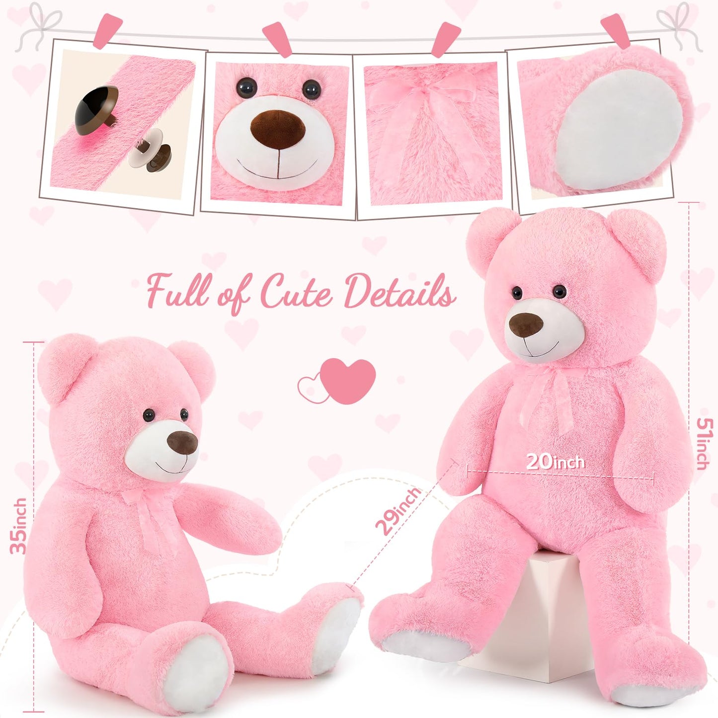 Toys Studio 47 Inch Big Teddy Bear Giant Stuffed Animal for Girls, 4 Feet Large Teddy Bear Baby Shower Party Decorations Kids Women Girlfriend Christmas Valentines Gifts, Light Brown
