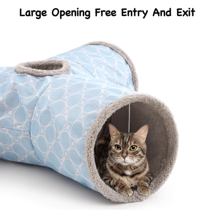 Tempcore Pet Cat Tunnel Tube Toys 3 Way Collapsible, Tunnels for Indoor Cats, Interactive Tube with Teaser Wand, Peek Holes & Hanging Ball, Black & Blue
