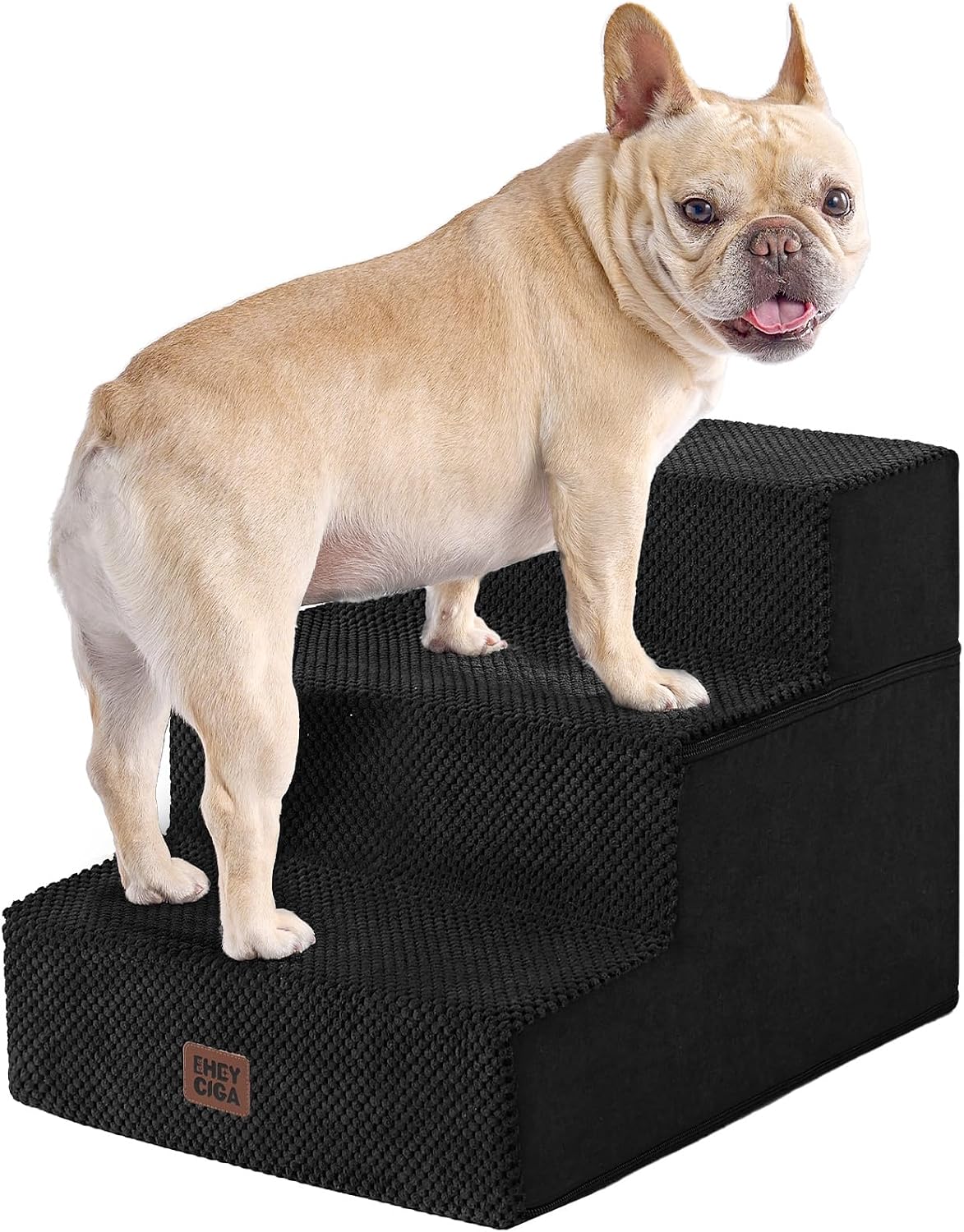 EHEYCIGA Dog Stairs for Small Dogs 13.5" H, 3-Step Dog Steps for Couch Sofa and Chair, Pet Steps for Medium Cats, Non-Slip Balanced Pet Ramp Indoor, Grey