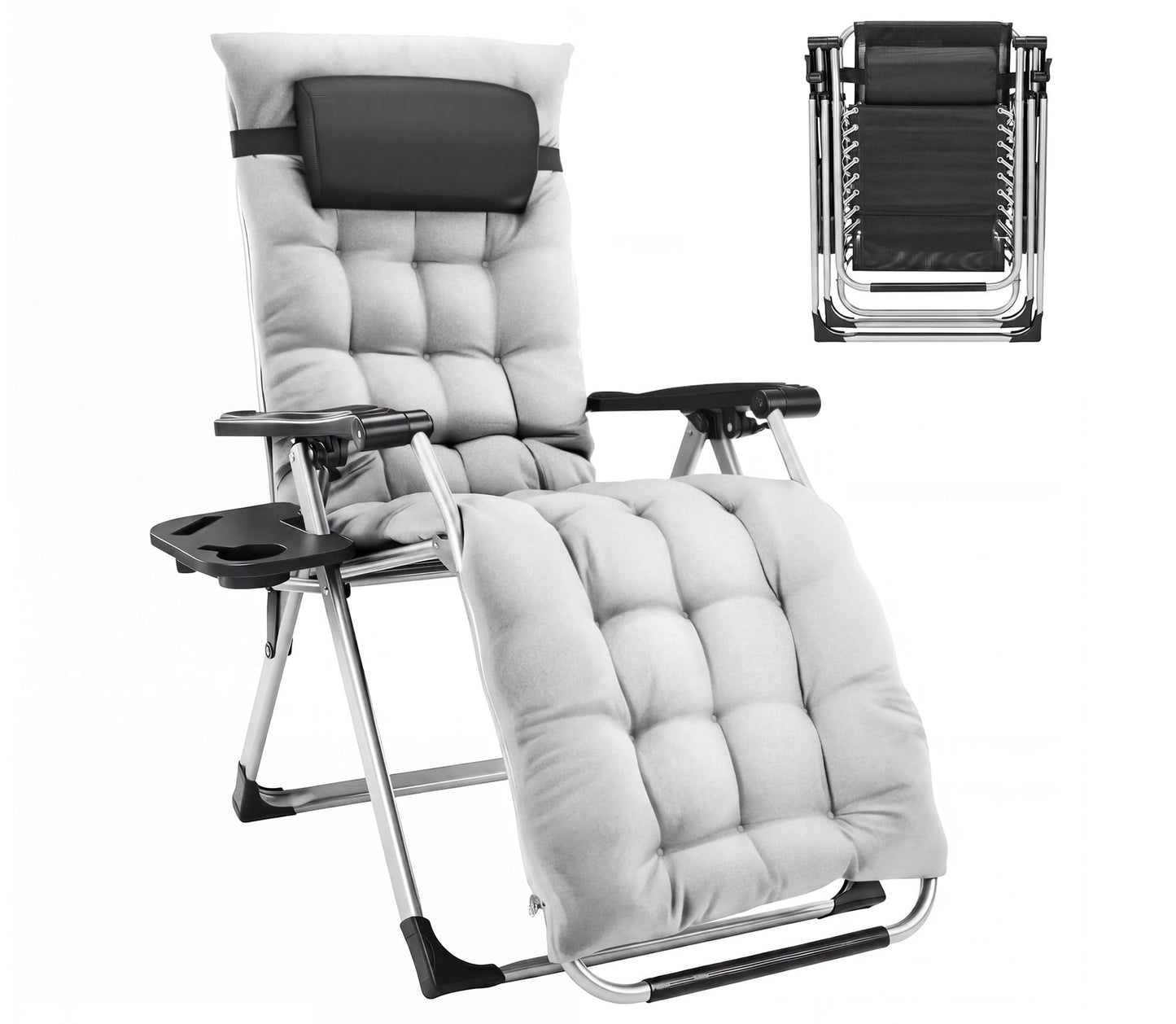 Alpen Zero Gravity Lounge Chair Set of 2, Patio Chair Folding Lounge Chairs for Outside, Portable Camping Chairs with Pillow and Cup Holder, Outdoor Recliner for Beach Outdoor Camping, Black