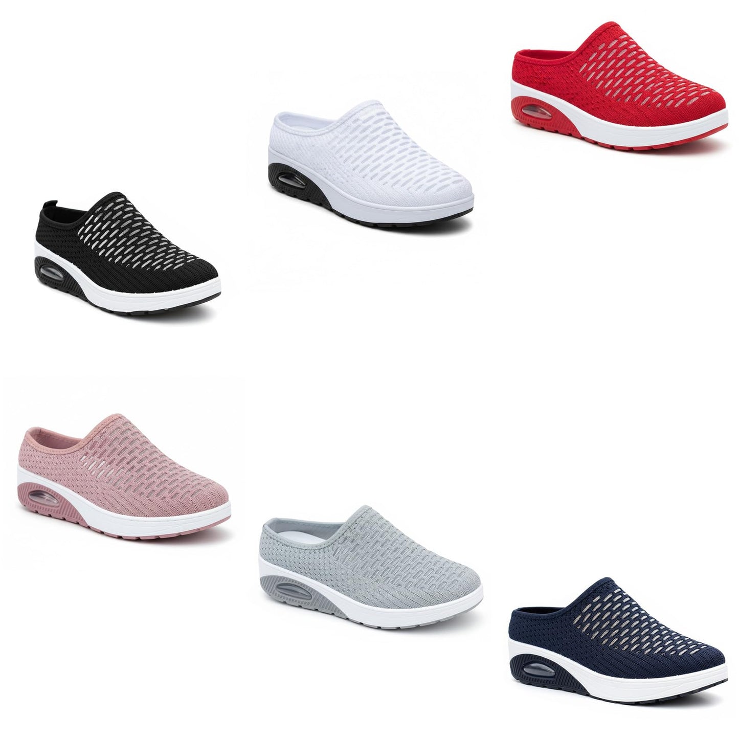 Women's Mesh Stretch Knitted Air Cushion Mule Clogs Fashion Comfortable Closed Round Toe Breathable Slip On Wedge Orthopedic Mules Sneaker for Summer Casual Beach Walking Slippers