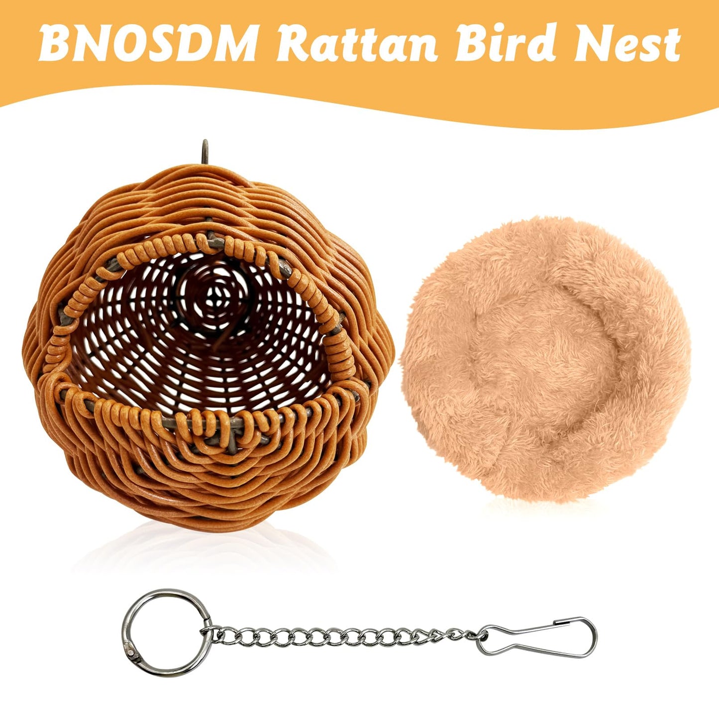 BNOSDM Rattan Bird Nest Parrot Nesting House Parakeet Nesting Soft Lovebird Warm Bed Sleeping for Parrots Bird Cage Accessories for Cockatiels Budgerigars Finches Canaries (Single-Hole Style)