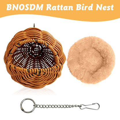 BNOSDM Rattan Bird Nest Parrot Nesting House Parakeet Nesting Soft Lovebird Warm Bed Sleeping for Parrots Bird Cage Accessories for Cockatiels Budgerigars Finches Canaries (Single-Hole Style)