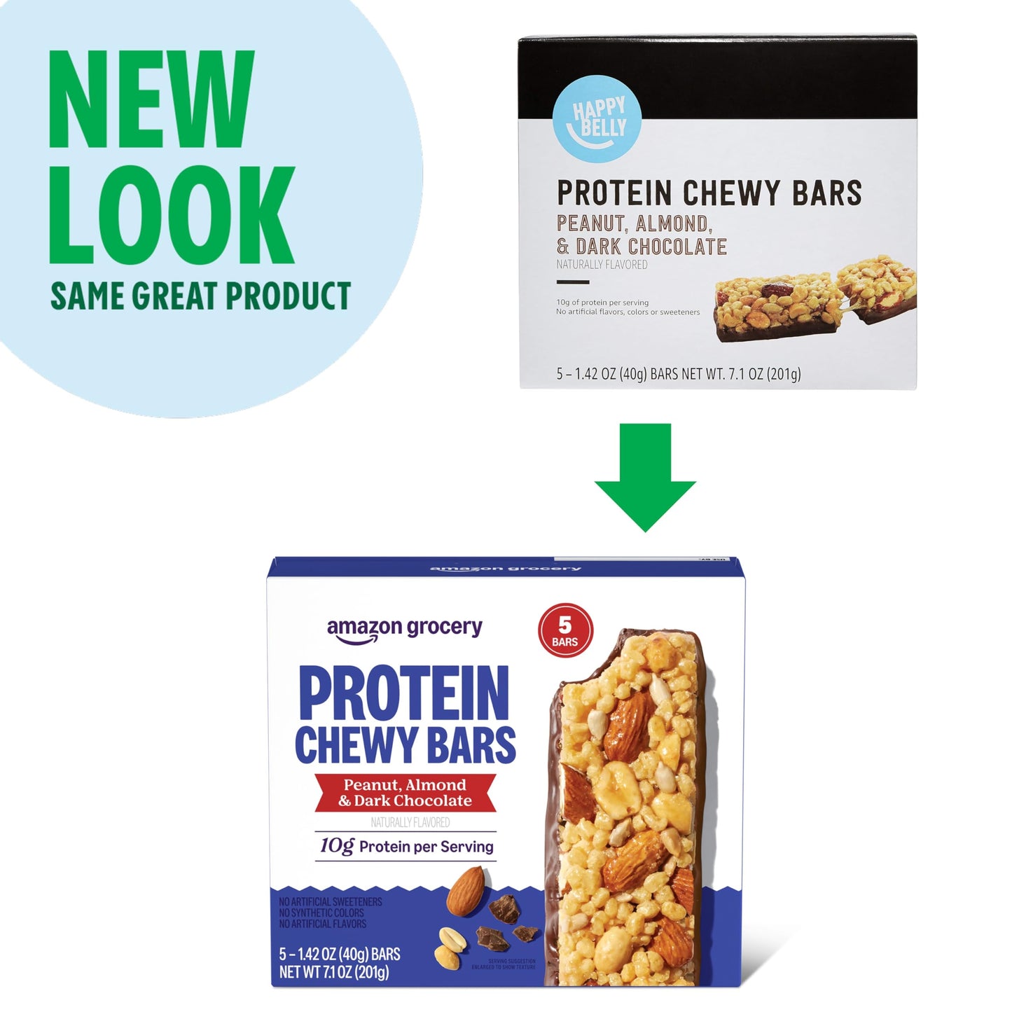 Amazon Brand - Happy Belly Protein Chewy Bars, Peanut, Almond & Dark Chocolate, 5 Count (Pack of 2)