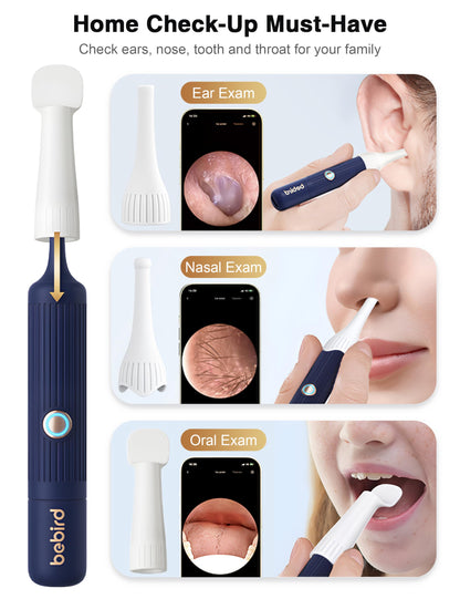 BEBIRD Earsight Plus Ear Wax Removal Tool Camera with HD Visual Otoscope, Smart WiFi Earwax Cleaner Kit, Safe Silicone Flexible Scoops & Tweezers Tools for Adults & Kids (Blue)