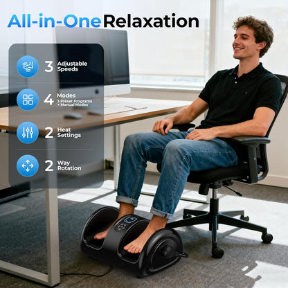 HTM Shiatsu Foot and Calf Massager with Heat – 3 Vibration Speeds and 3 Modes, 3D Deep Kneading & Rolling, Electric Foot Massager with Remote, Machine-Washable Cover, Gift for Men/Women/Birthday