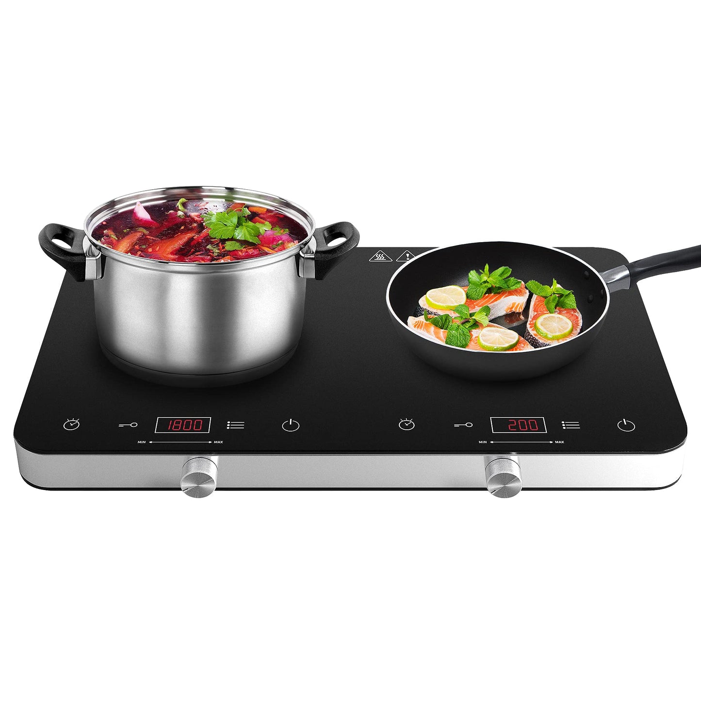 COOKTRON Double Induction Cooktop Burner with Fast Warm-Up Mode, 1800w 2 Burner with 10 Temperature 9 Power Settings, Portable Dual Induction Cooker Cooktop with Child Safety Lock & Time