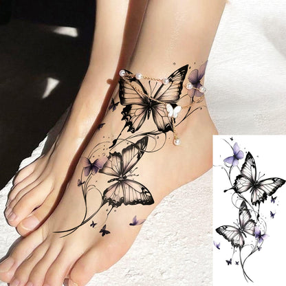 12 Sheets Beautiful Butterfly Flowers Temporary Tattoos For Women Feet Hands Body Art, Realistic Rose Peony Floral Fake Tattoo Sticker For Legs Ankle, Waterproof Lily Dreamcatcher Temp Tatoos Decals