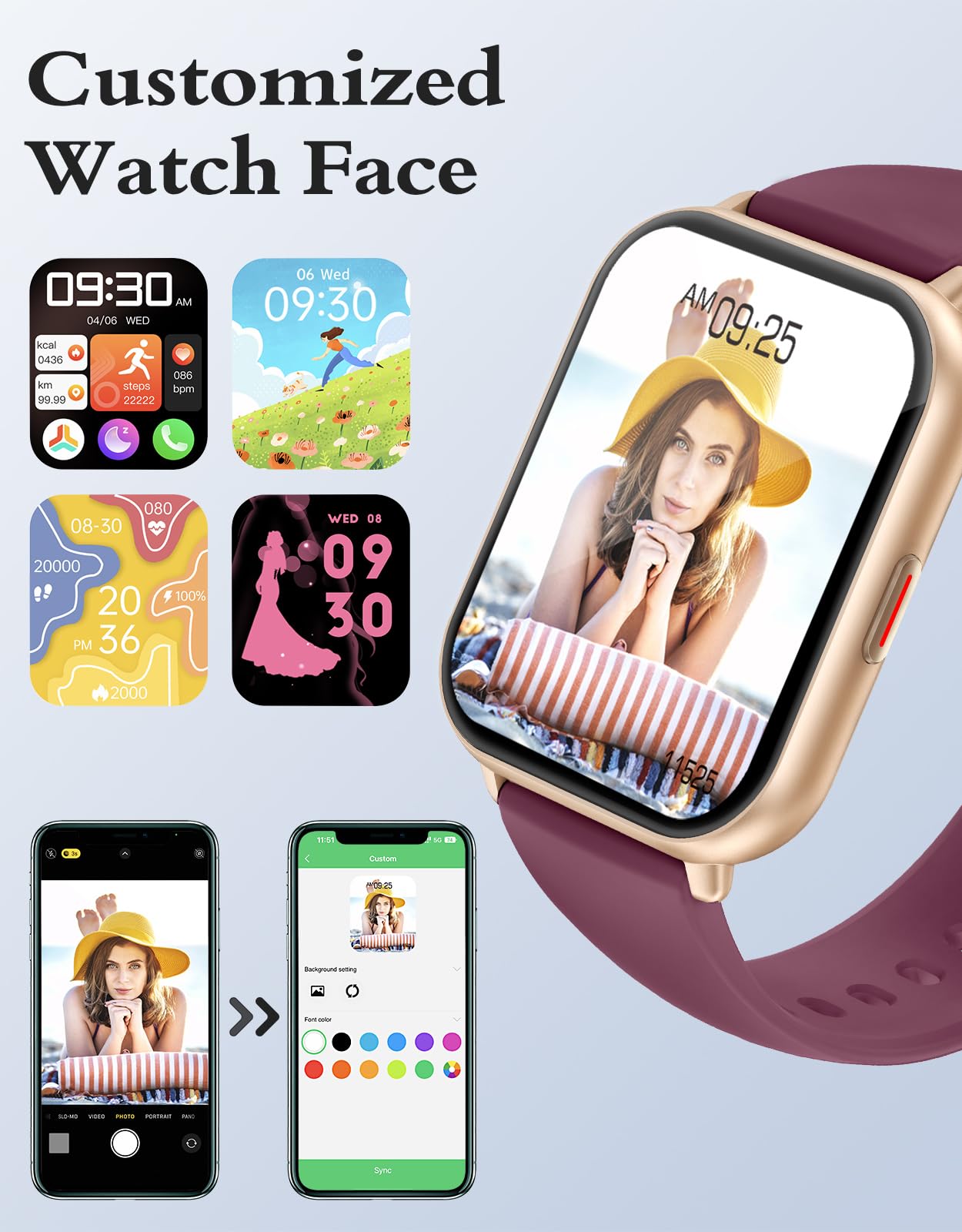 RUIMEN Smart Watches for Women Men (Answer/Make Calls, 2 Bands Included), 1.8" Smartwatch for iOS/Android Phones, Fitness Tracker Heart Rate/Sleep Monitor Digital Watch Waterproof Milky White